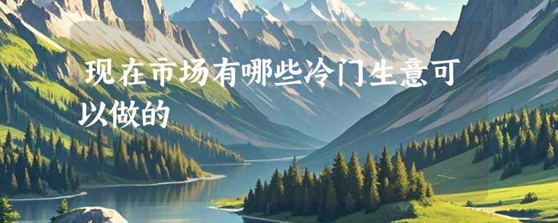 现在市场有哪些冷门生意可以做的